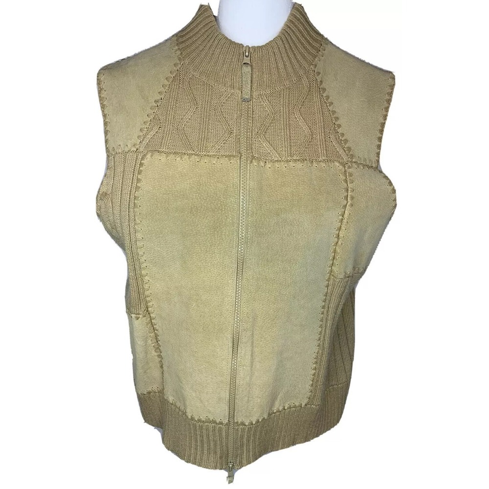 Leather Vest Designer Studio Originals Woman's Beige  Knit Size Large